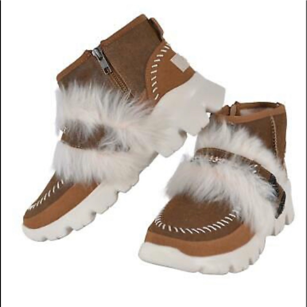 NEW UGG FLUFF Ankle Boot Tan/Brown Size 6 - Picture 4 of 10